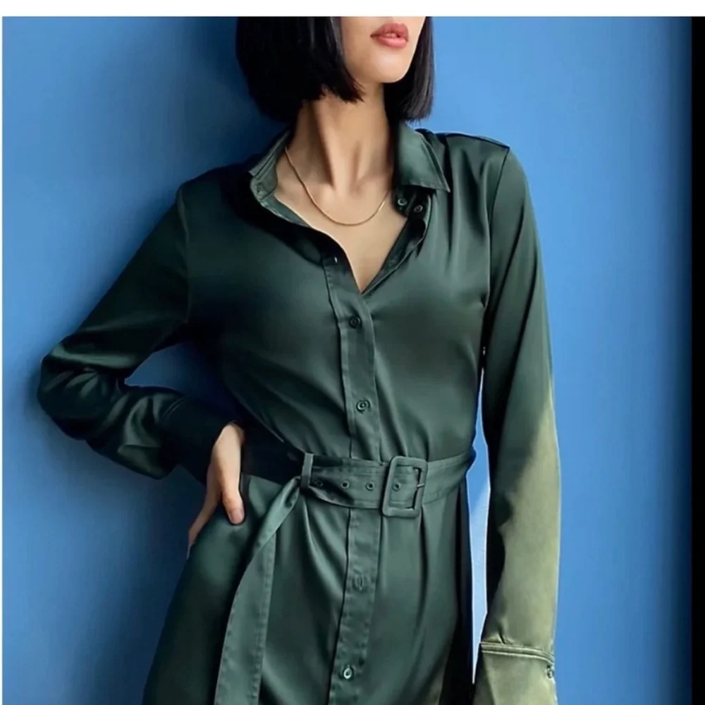 Aritzia Forest Green Satin Midi Dress - Picture 1 of 5
